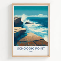 Schoodic Point Poster - Maine Travel Art - Crashing Ocean Waves Wall Decor