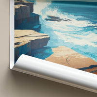 Schoodic Point Poster - Maine Travel Art - Crashing Ocean Waves Wall Decor