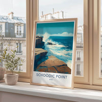 Schoodic Point Poster - Maine Travel Art - Crashing Ocean Waves Wall Decor
