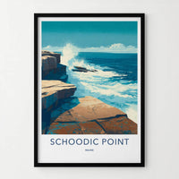Schoodic Point Poster - Maine Travel Art - Crashing Ocean Waves Wall Decor