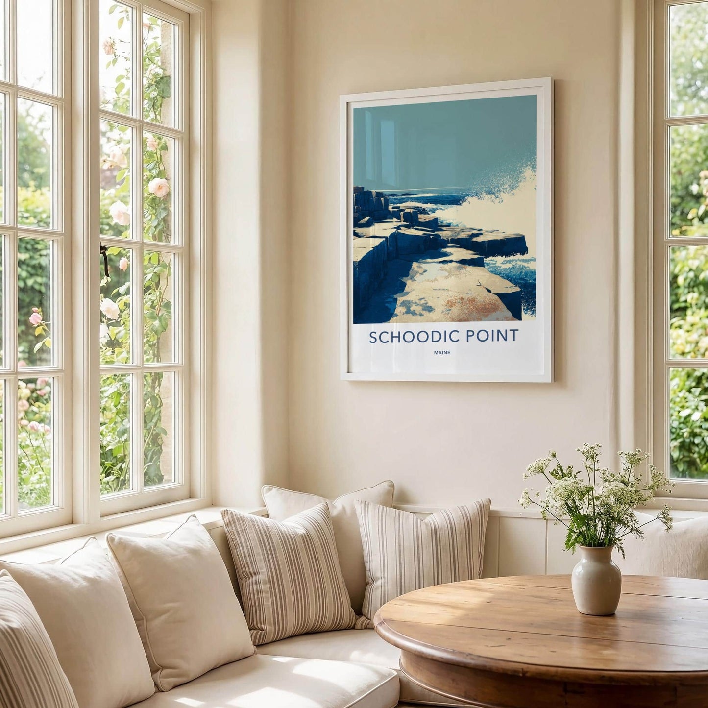 Schoodic Point Poster - Maine Travel Art - Crashing Waves Coast Home Decor