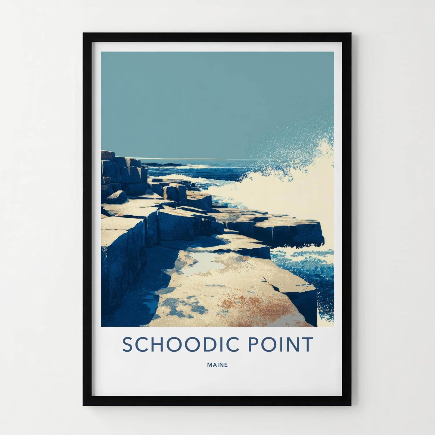 Schoodic Point Poster - Maine Travel Art - Crashing Waves Coast Home Decor