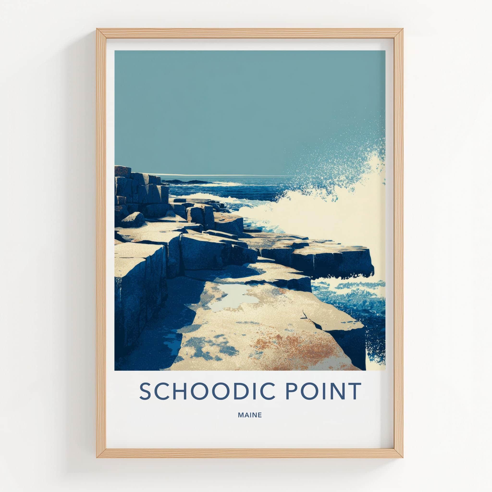 Schoodic Point Poster - Maine Travel Art - Crashing Waves Coast Home Decor