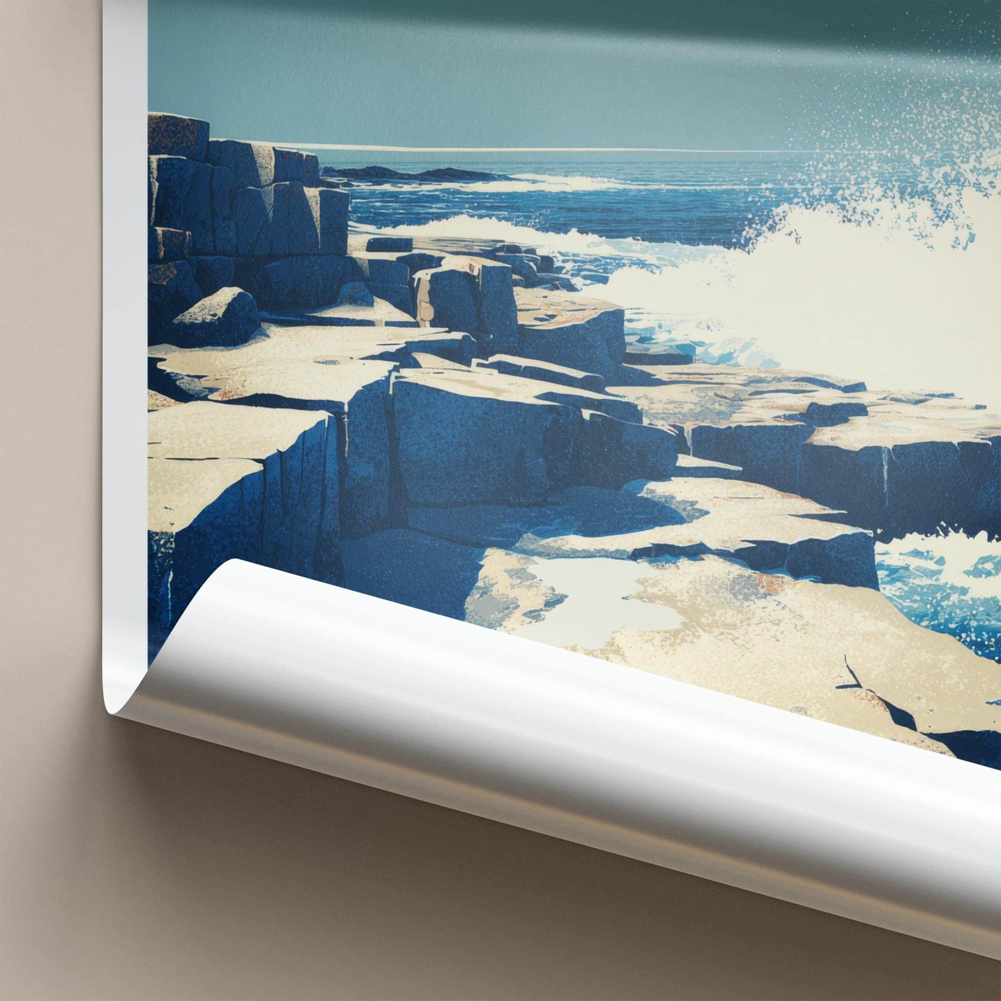 Schoodic Point Poster - Maine Travel Art - Crashing Waves Coast Home Decor