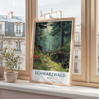 Schwarzwald Poster - Germany Travel Art - Forest Path Bridge Home Decor