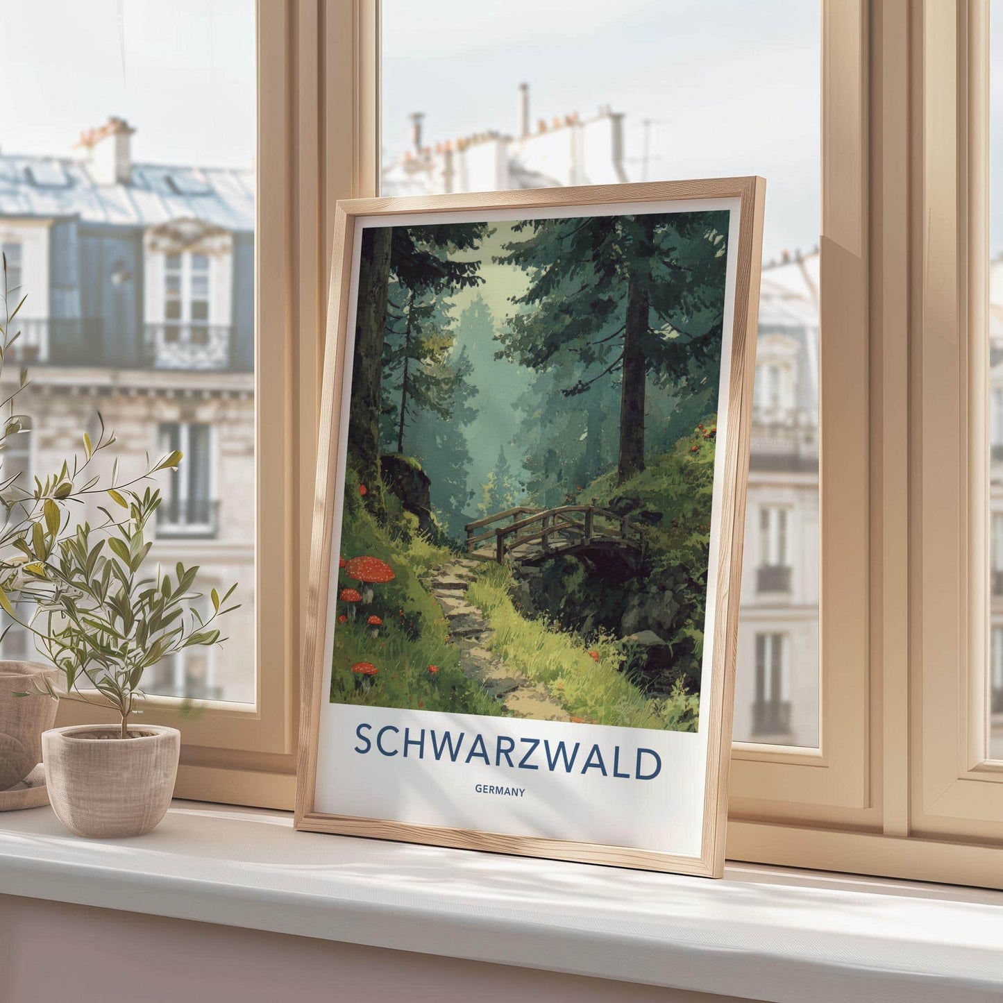 Schwarzwald Poster - Germany Travel Art - Forest Path Bridge Home Decor