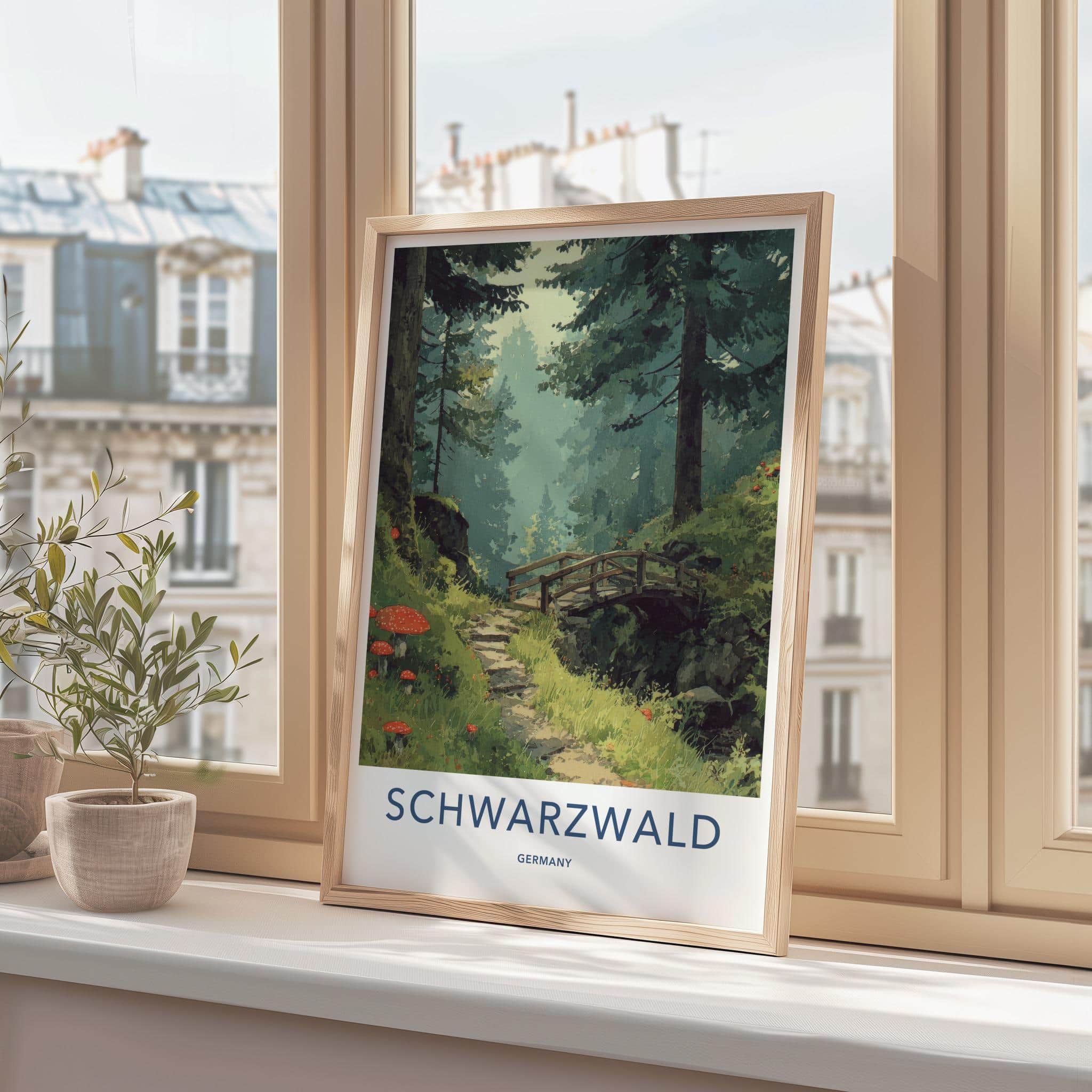 Schwarzwald Poster - Germany Travel Art - Forest Path Bridge Home Decor