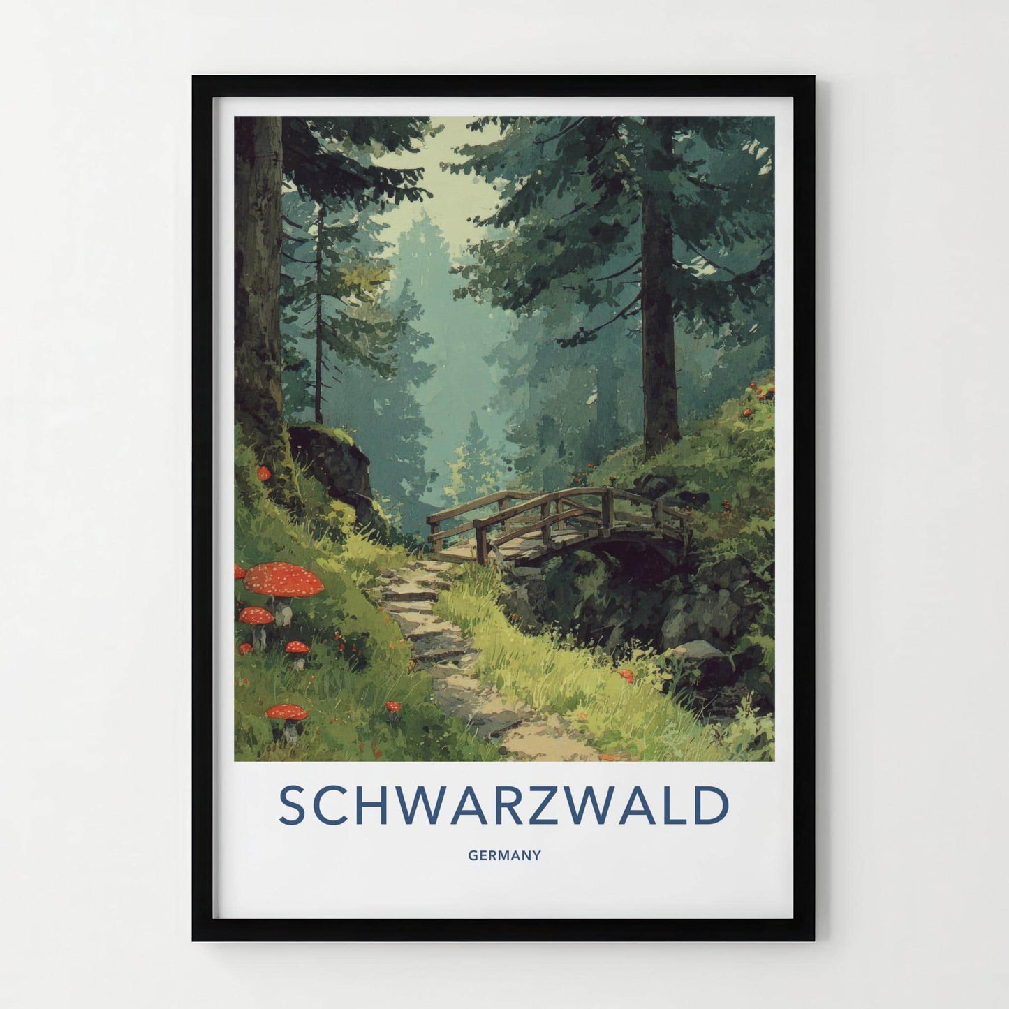 Schwarzwald Poster - Germany Travel Art - Forest Path Bridge Home Decor