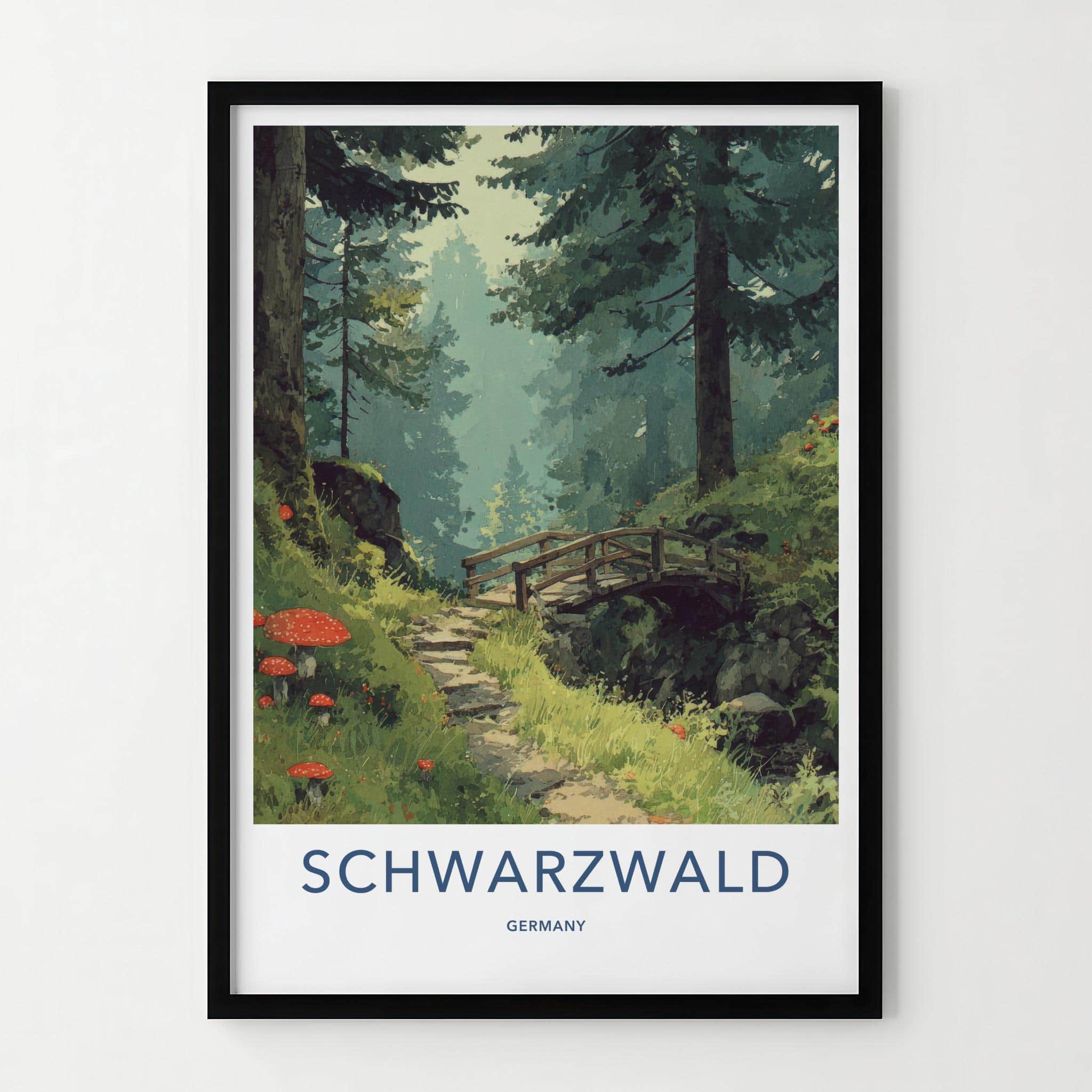 Schwarzwald Poster - Germany Travel Art - Forest Path Bridge Home Decor
