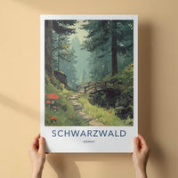 Schwarzwald Poster - Germany Travel Art - Forest Path Bridge Home Decor
