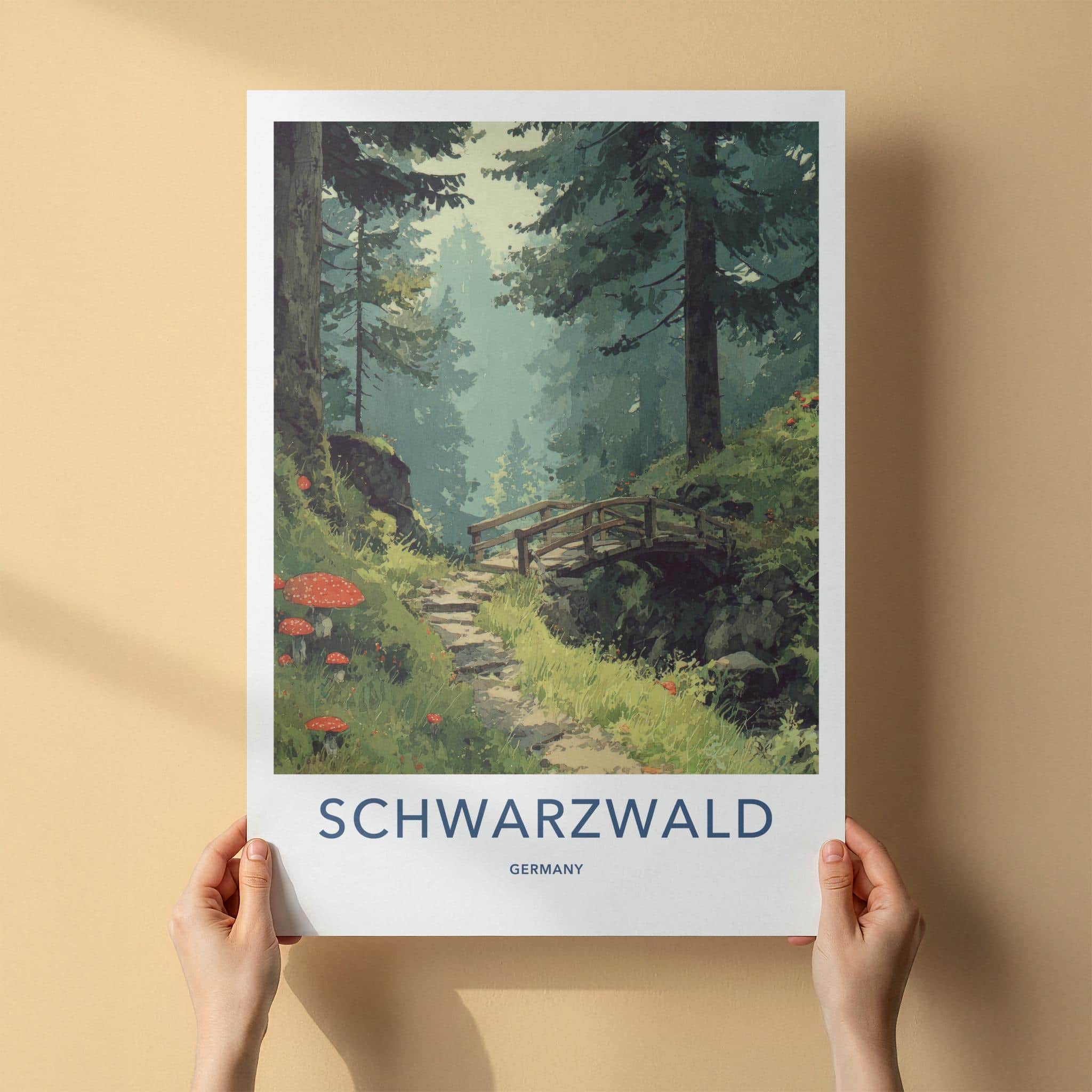 Schwarzwald Poster - Germany Travel Art - Forest Path Bridge Home Decor