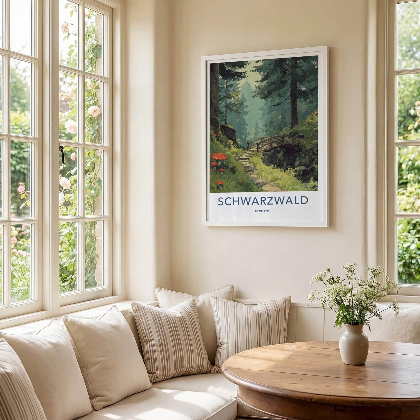 Schwarzwald Poster - Germany Travel Art - Forest Path Bridge Home Decor