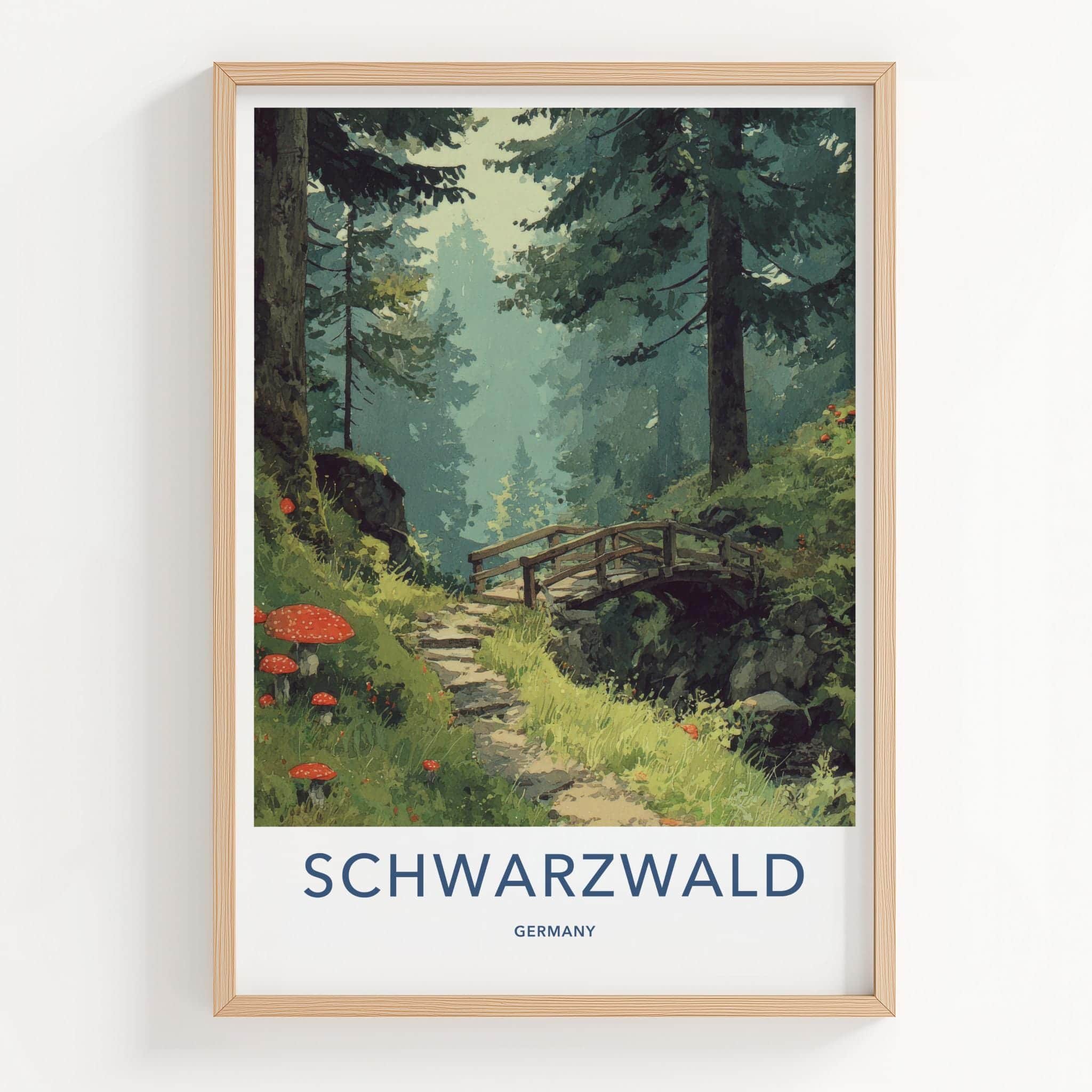 Schwarzwald Poster - Germany Travel Art - Forest Path Bridge Home Decor