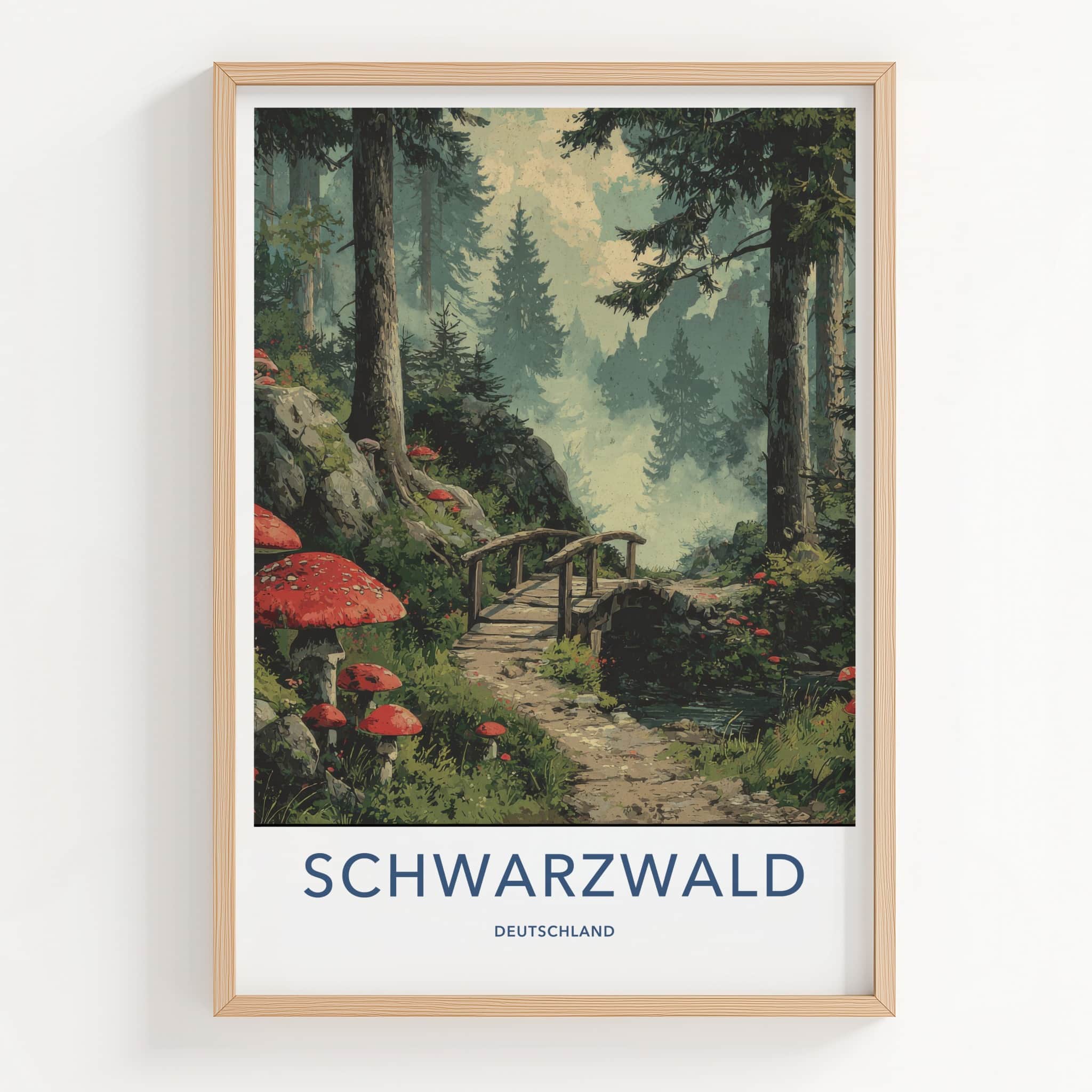 Schwarzwald Poster - Germany Travel Art - Forest Path Bridge Home Decor