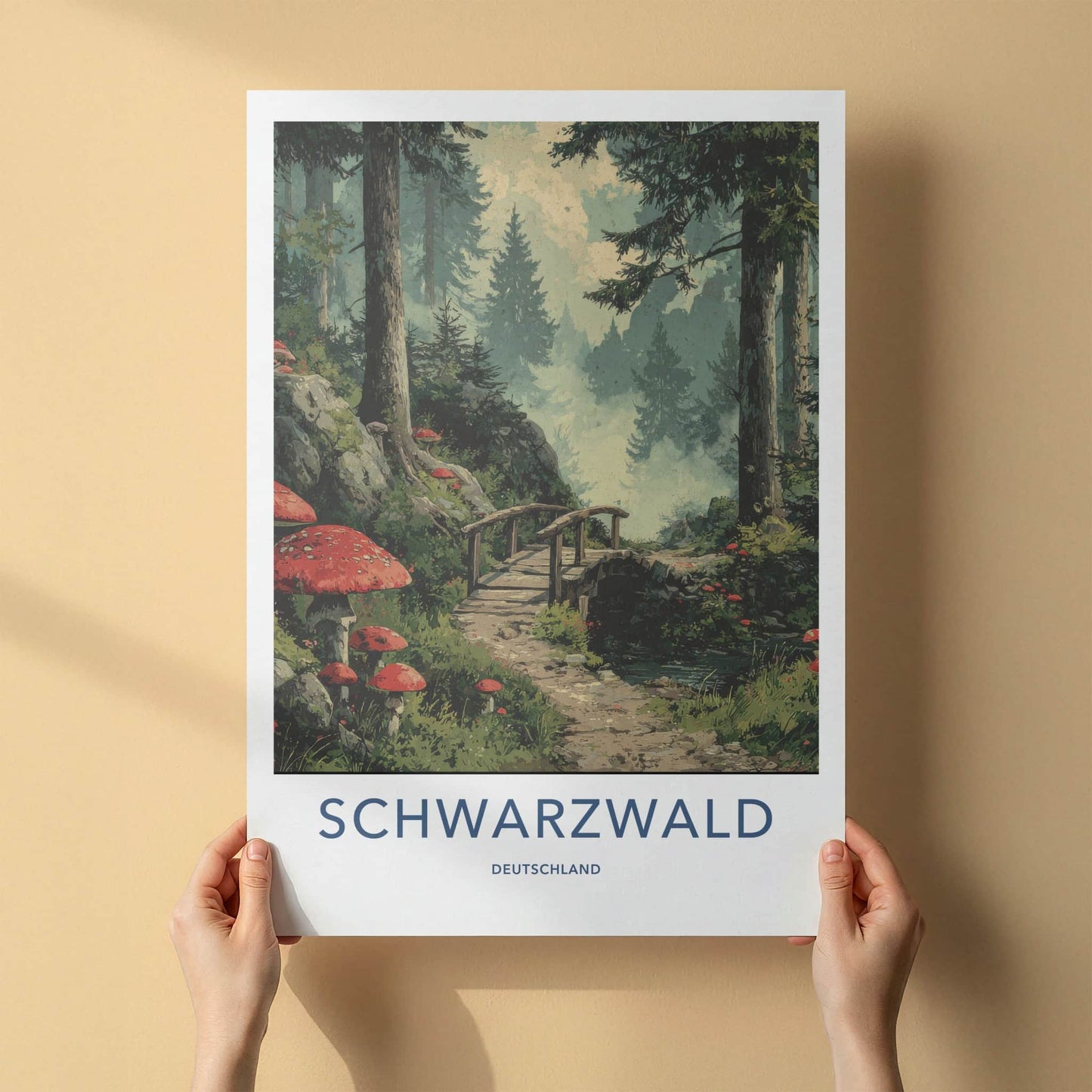 Schwarzwald Poster - Germany Travel Art - Forest Path Bridge Home Decor