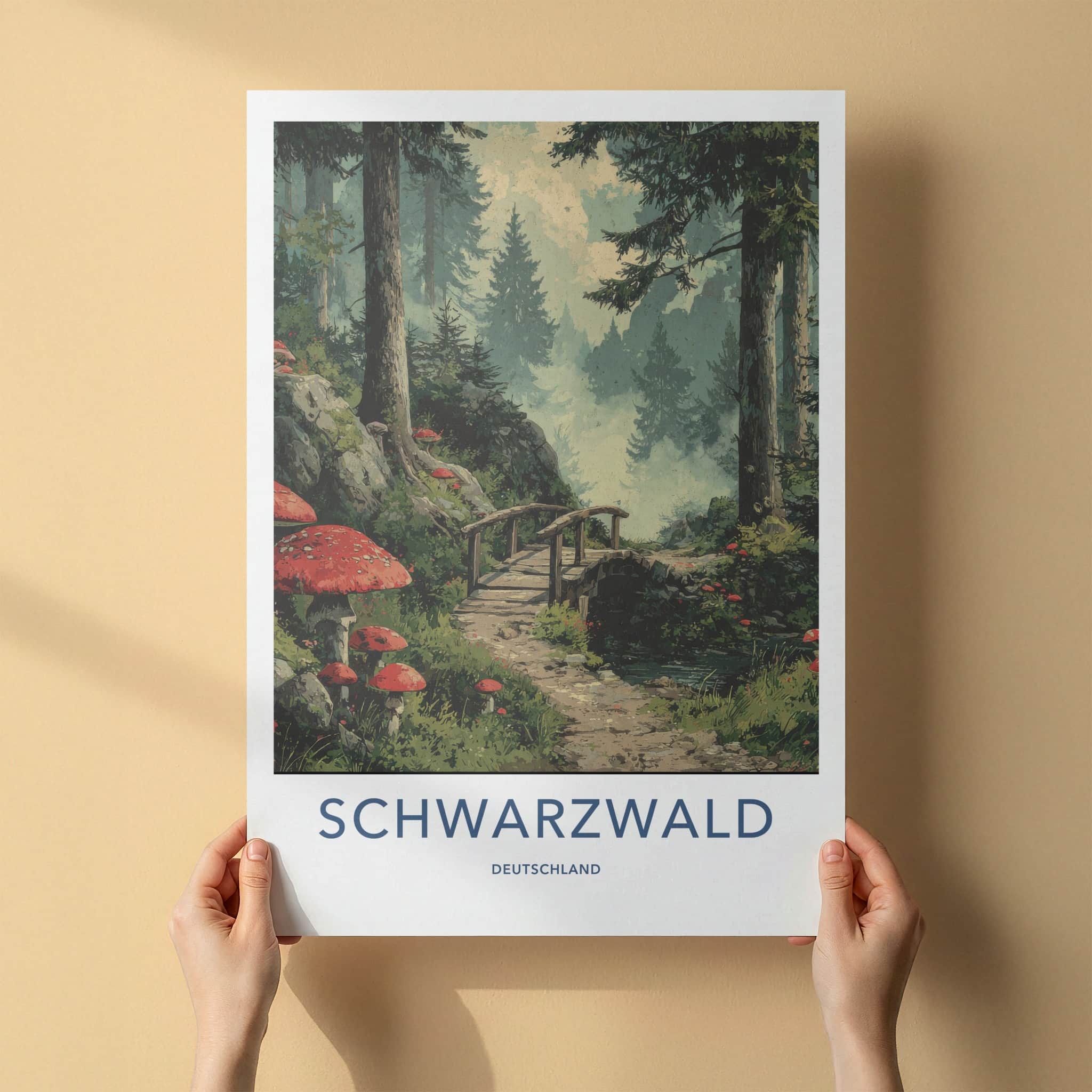 Schwarzwald Poster - Germany Travel Art - Forest Path Bridge Home Decor
