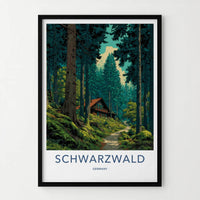 Schwarzwald Poster - Germany Travel Art - Wooded Cabin Scene Wall Decor