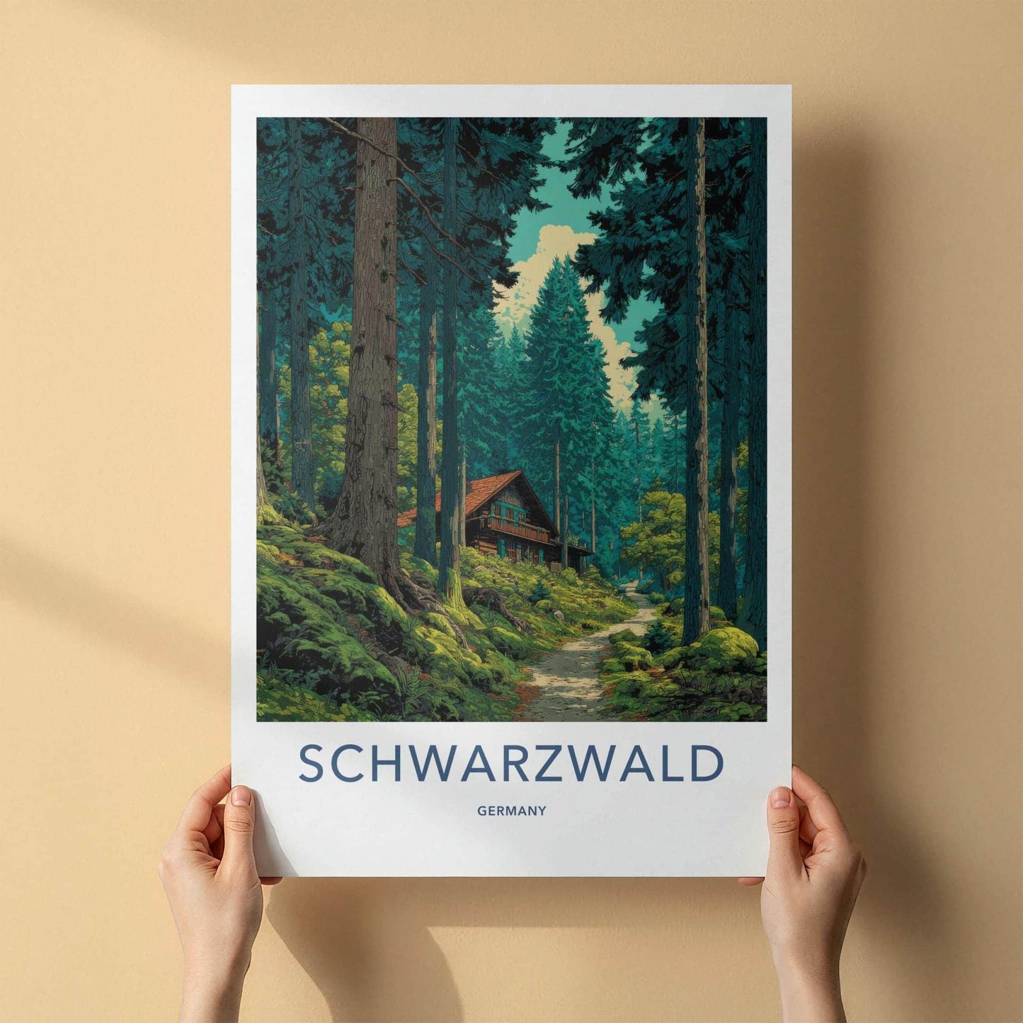 Schwarzwald Poster - Germany Travel Art - Wooded Cabin Scene Wall Decor