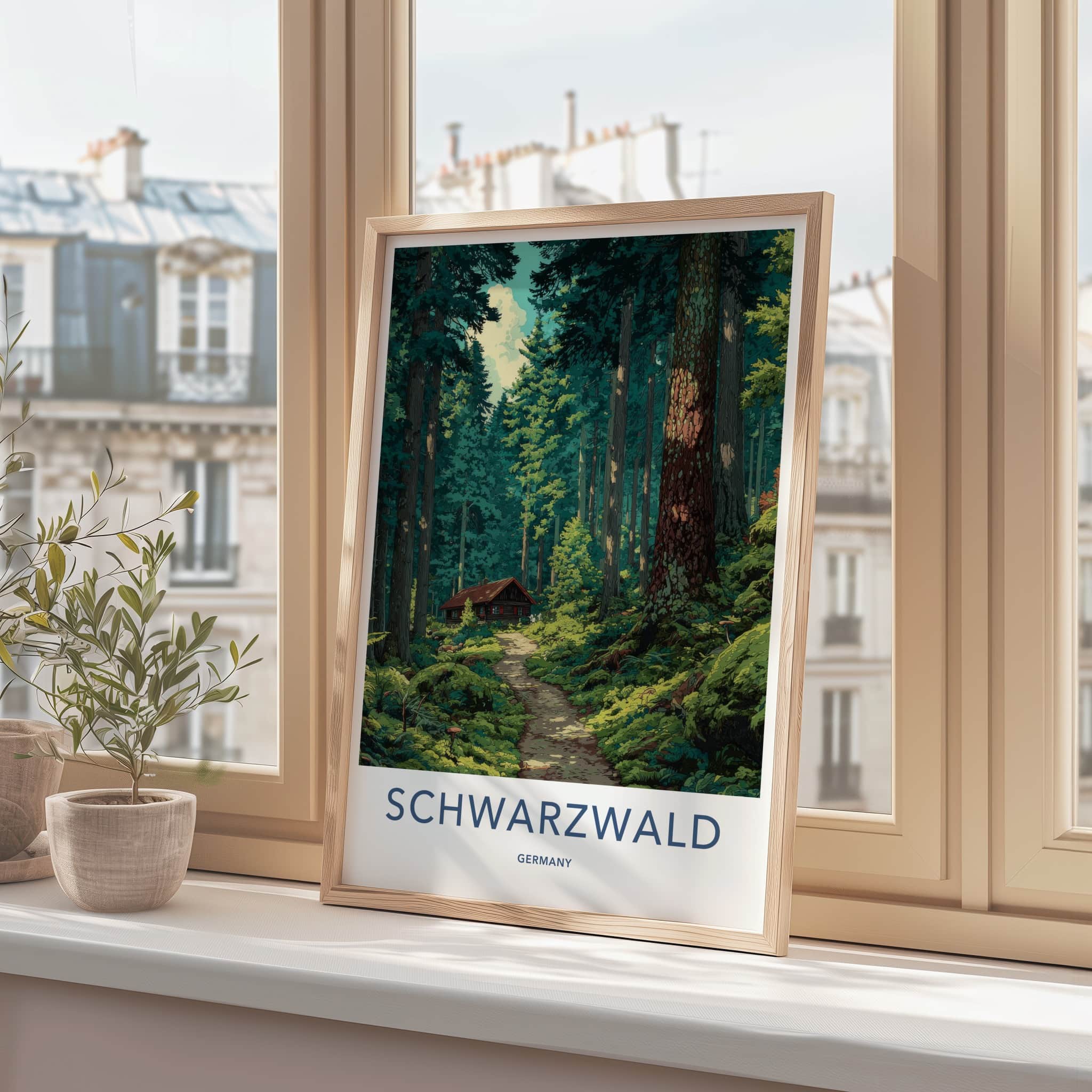 Schwarzwald Poster - Germany Travel Print - Forest Path Cabin Wall Decor