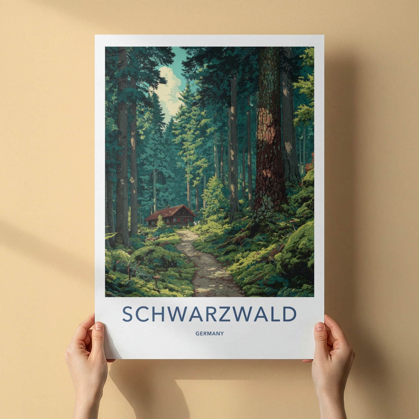 Schwarzwald Poster - Germany Travel Print - Forest Path Cabin Wall Decor