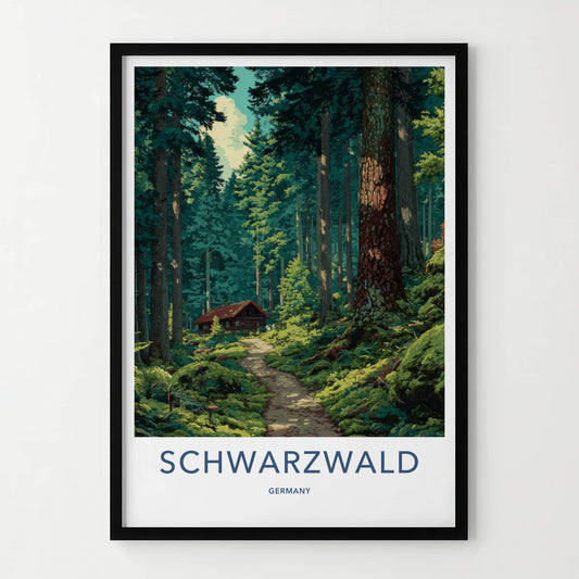 Schwarzwald Poster - Germany Travel Print - Forest Path Cabin Wall Decor
