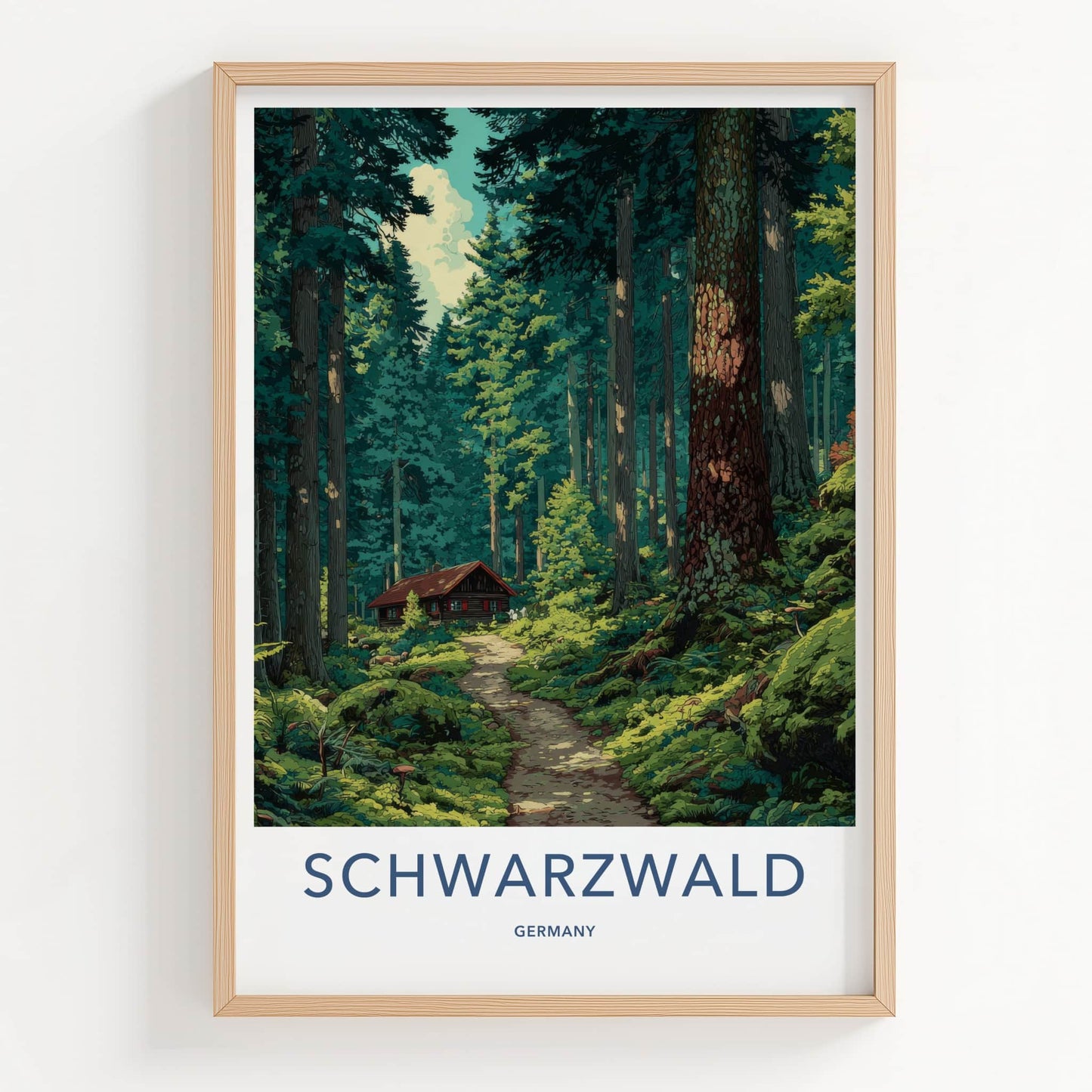 Schwarzwald Poster - Germany Travel Print - Forest Path Cabin Wall Decor
