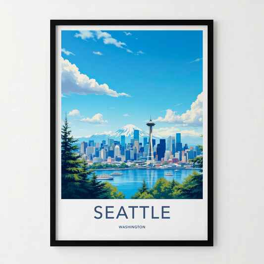 Seattle Poster - Washington Art Print - Mountain City Marina Wall Decor