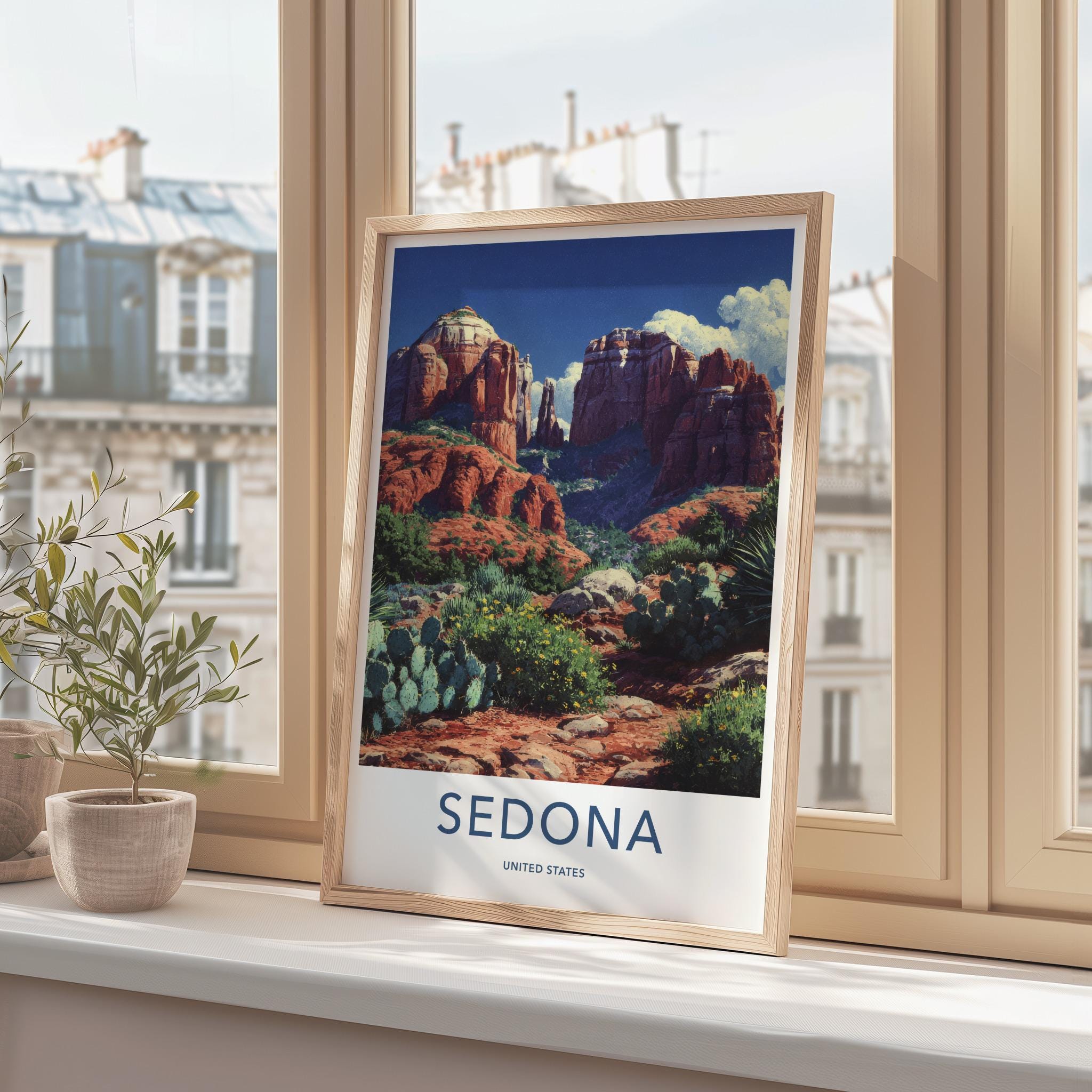 Sedona Poster - Arizona Travel Print - Desert Cactus Formations Gallery Art