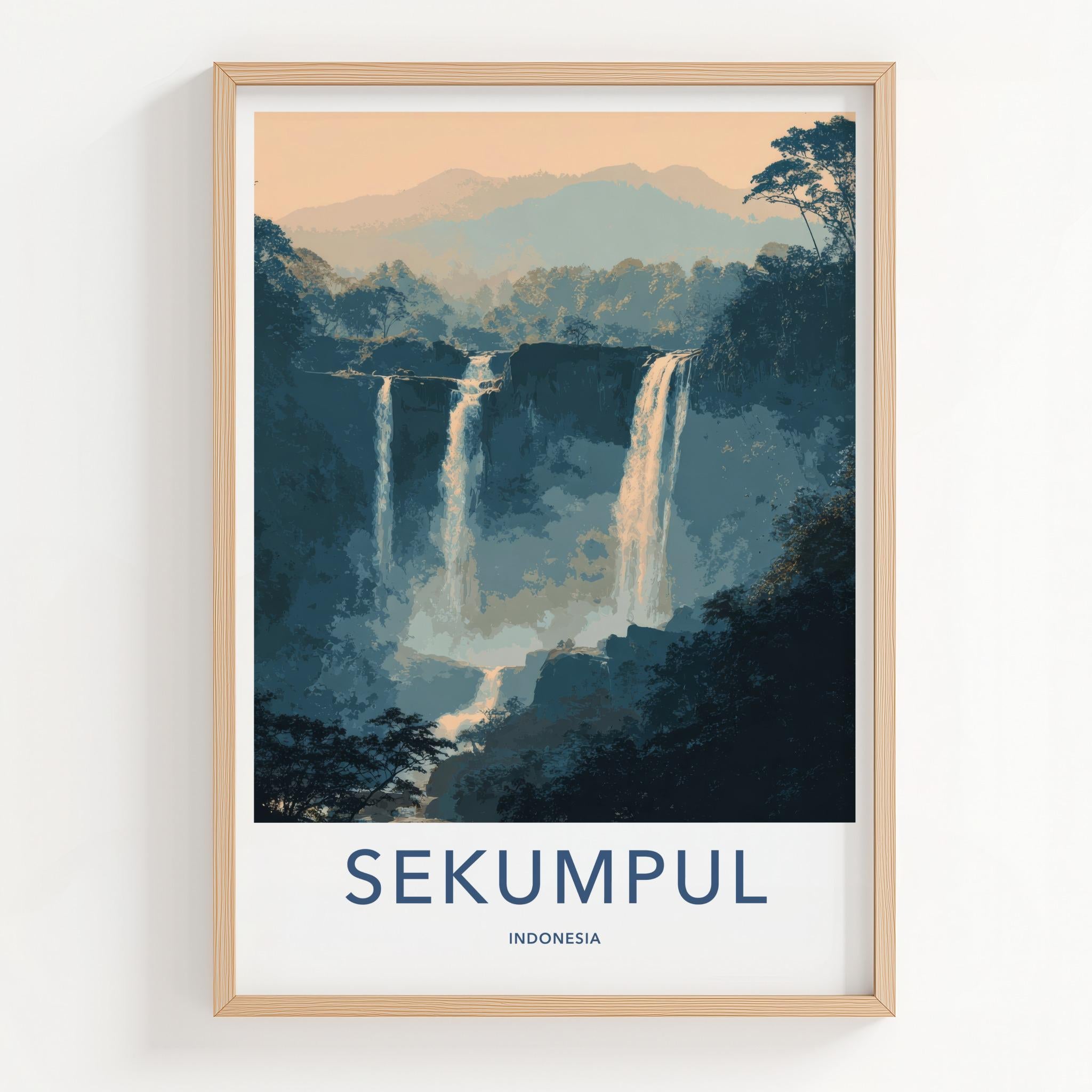 Sekumpul Poster - Indonesia Wall Art - Cascading Jungle Waterfalls Home Decor