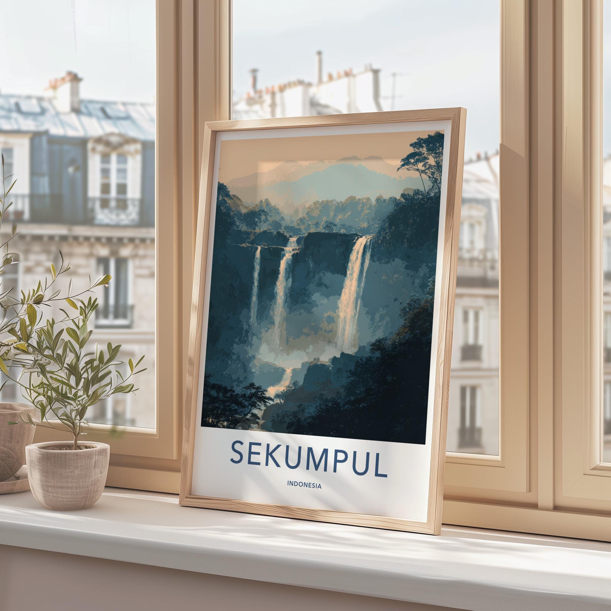 Sekumpul Poster - Indonesia Wall Art - Cascading Jungle Waterfalls Home Decor
