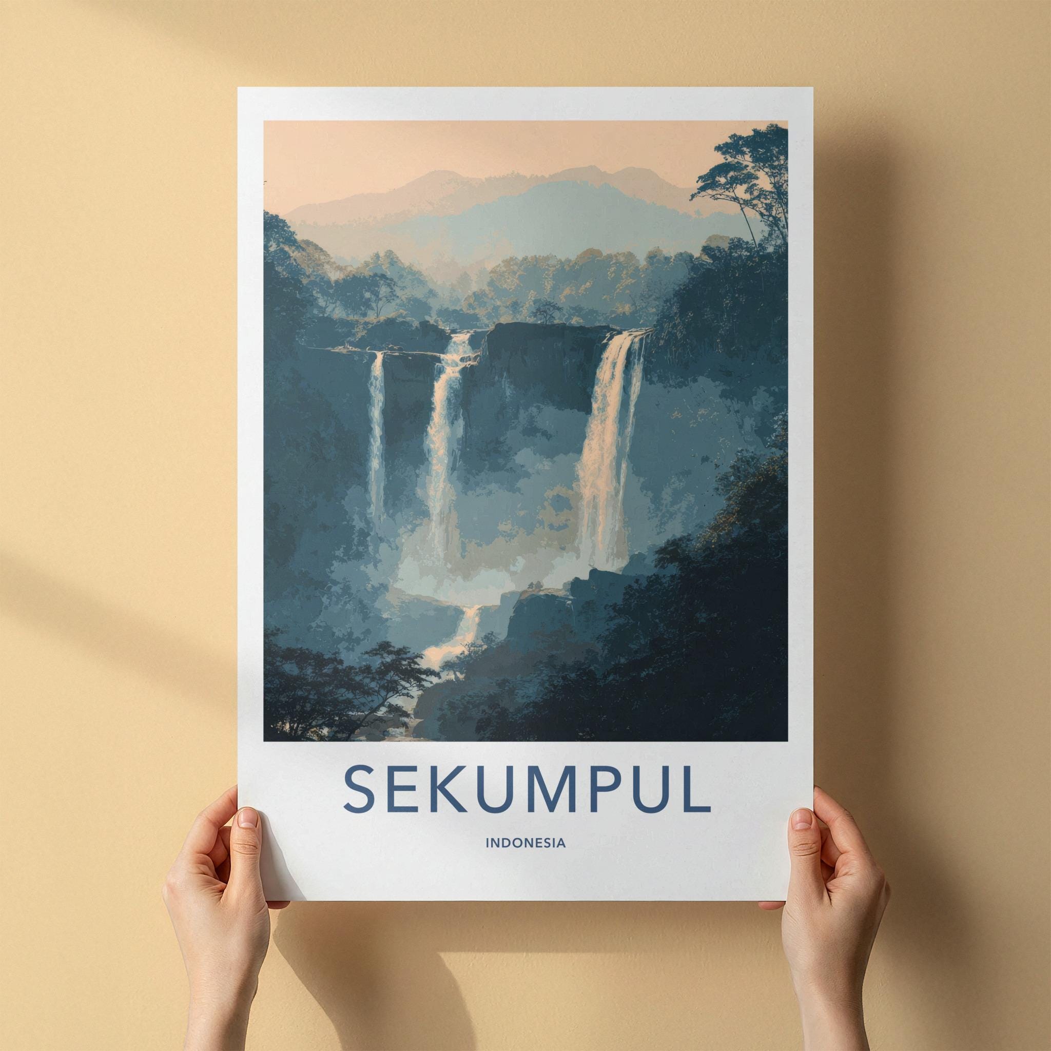 Sekumpul Poster - Indonesia Wall Art - Cascading Jungle Waterfalls Home Decor