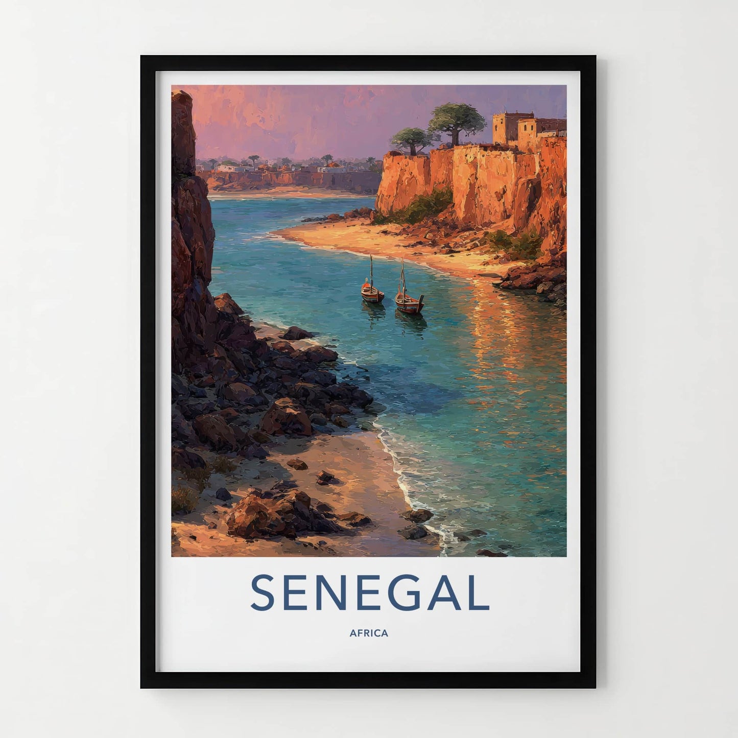 Senegal Poster - Africa Travel Art - Coastal Cliff Village Home Decor