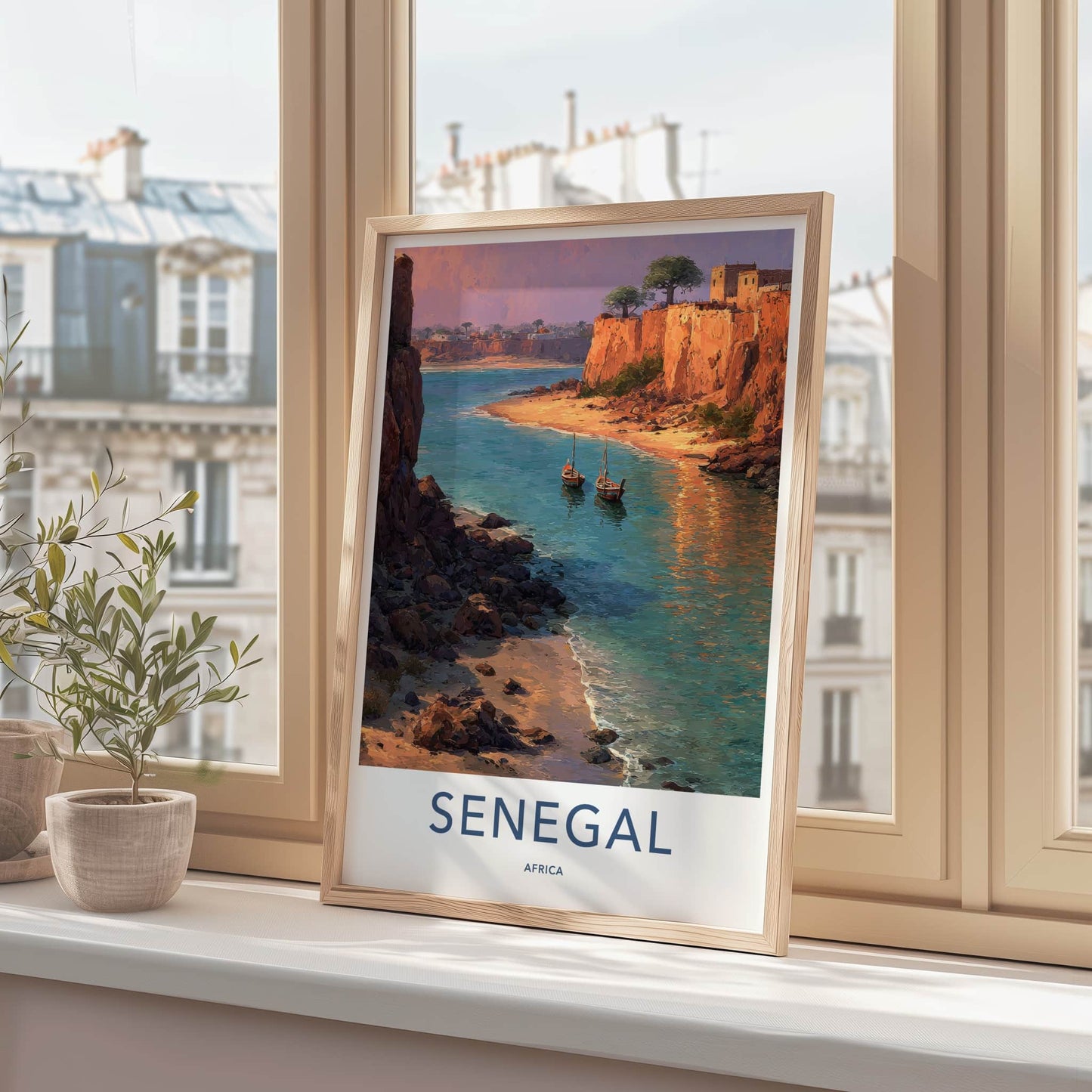 Senegal Poster - Africa Travel Art - Coastal Cliff Village Home Decor