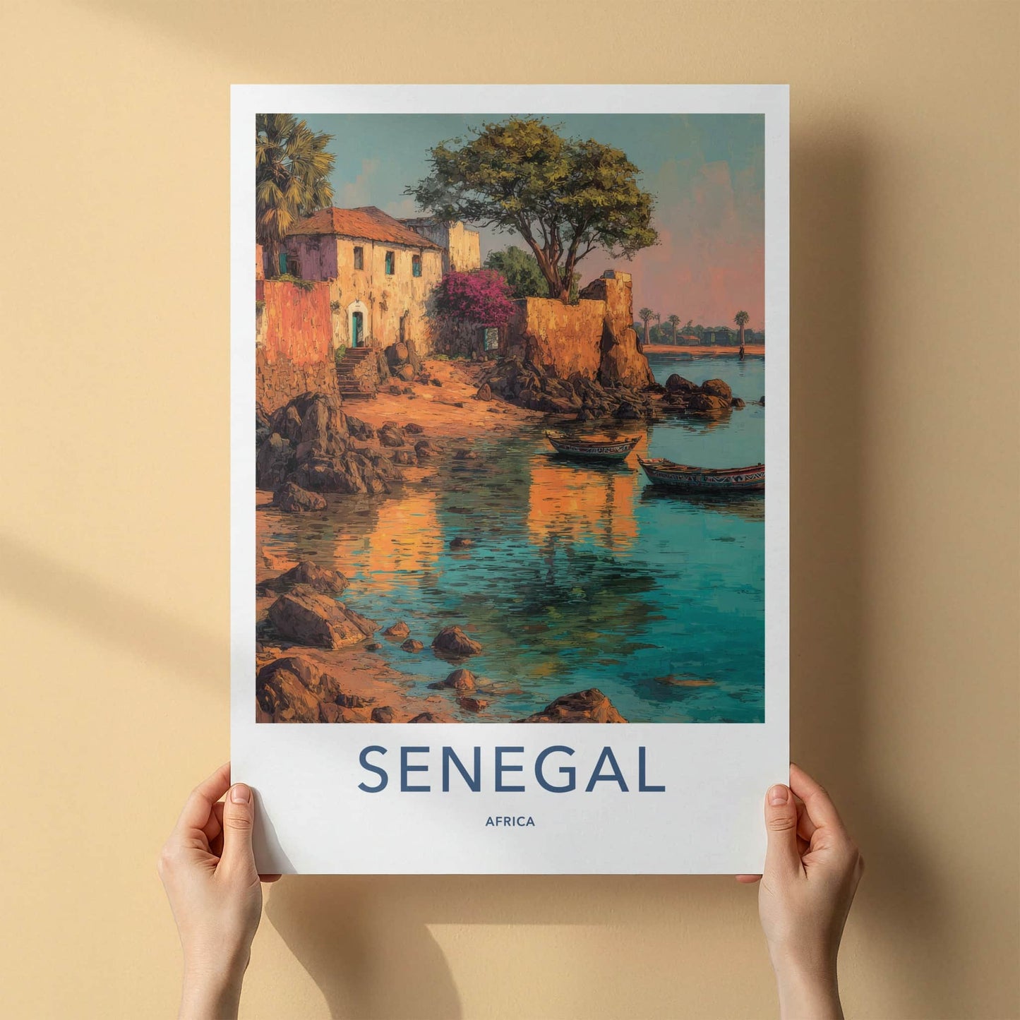 Senegal Poster - Africa Travel Art - Coastal Village Boats Home Decor