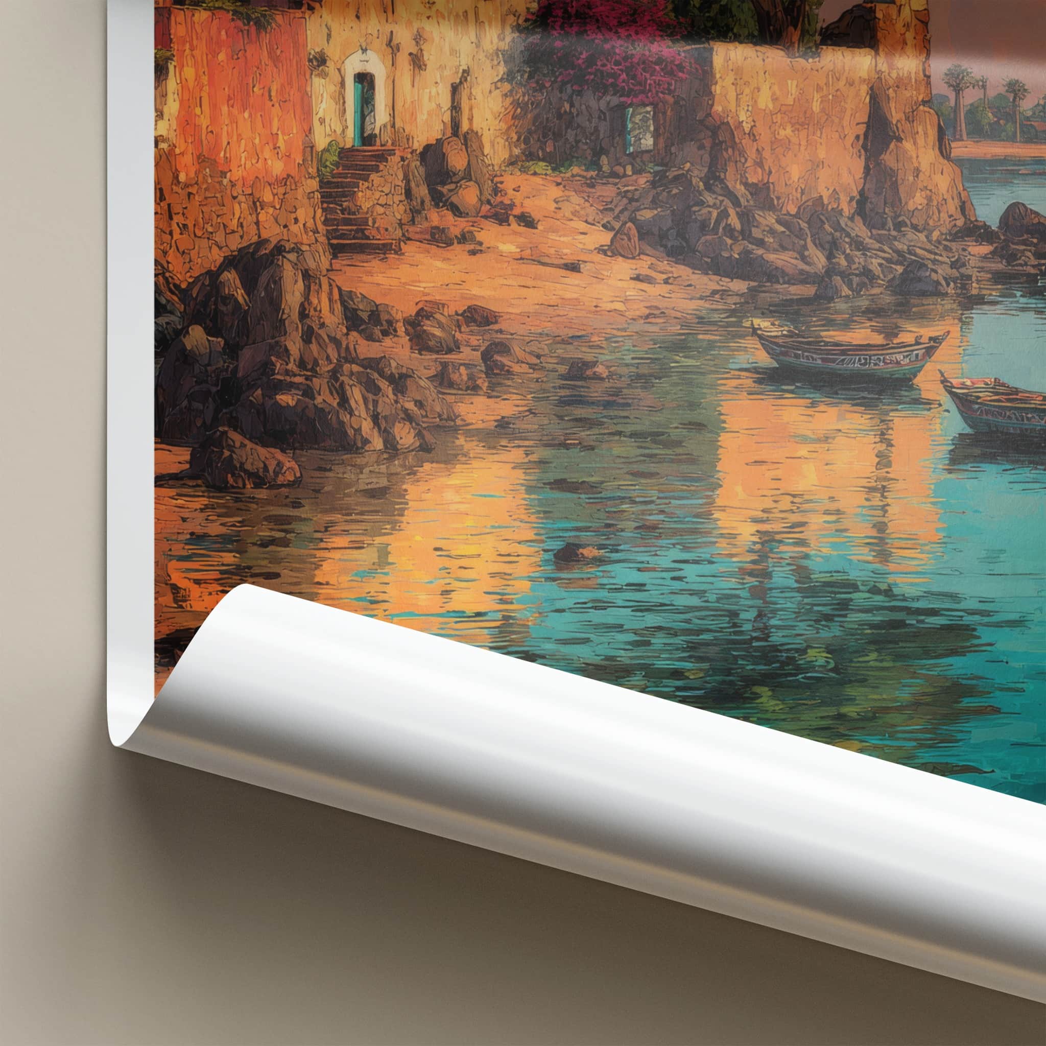 Senegal Poster - Africa Travel Art - Coastal Village Boats Home Decor