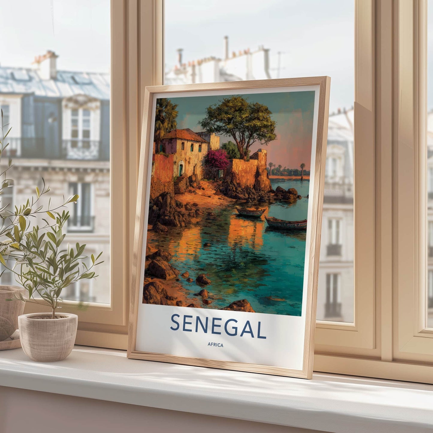 Senegal Poster - Africa Travel Art - Coastal Village Boats Home Decor