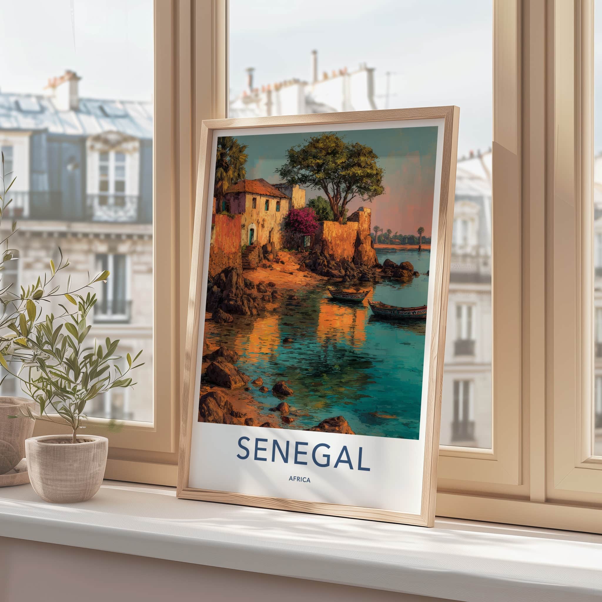 Senegal Poster - Africa Travel Art - Coastal Village Boats Home Decor
