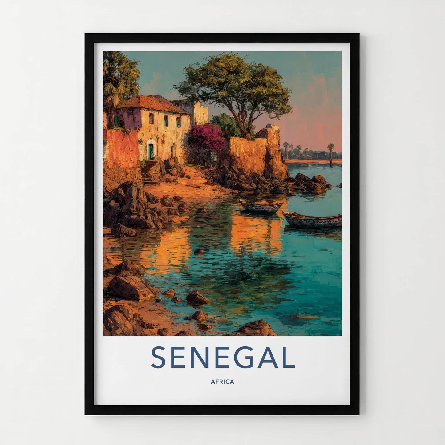 Senegal Poster - Africa Travel Art - Coastal Village Boats Home Decor