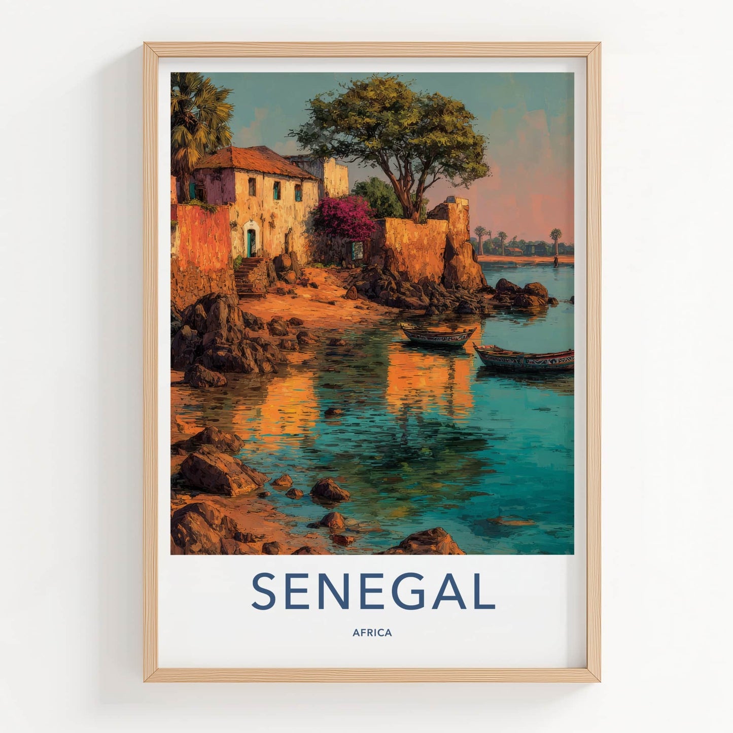 Senegal Poster - Africa Travel Art - Coastal Village Boats Home Decor
