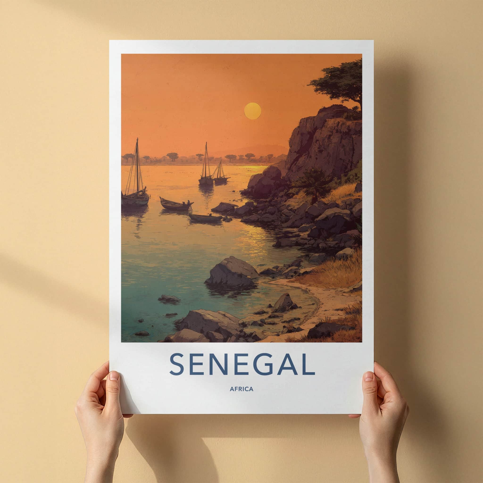 Senegal Poster - Africa Wall Art - Coastal Sunset Boats Home Decor