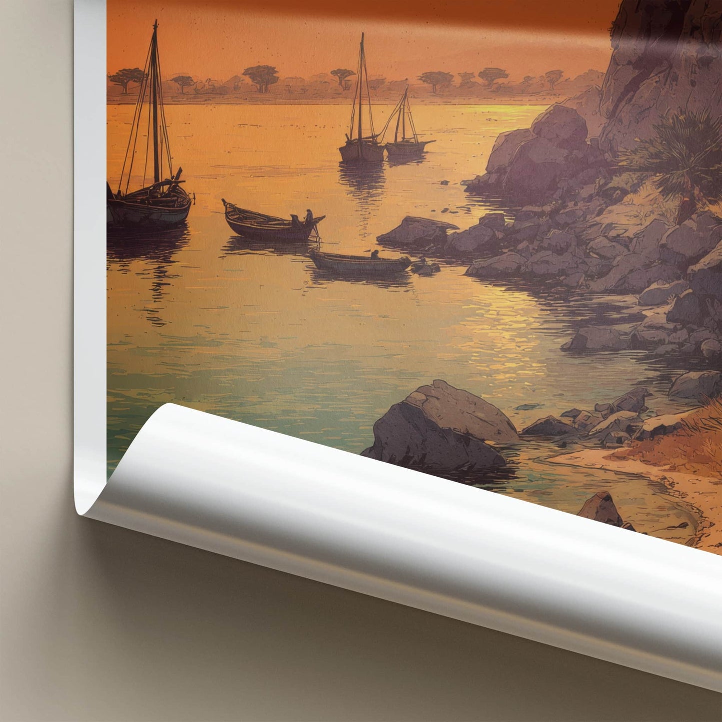 Senegal Poster - Africa Wall Art - Coastal Sunset Boats Home Decor