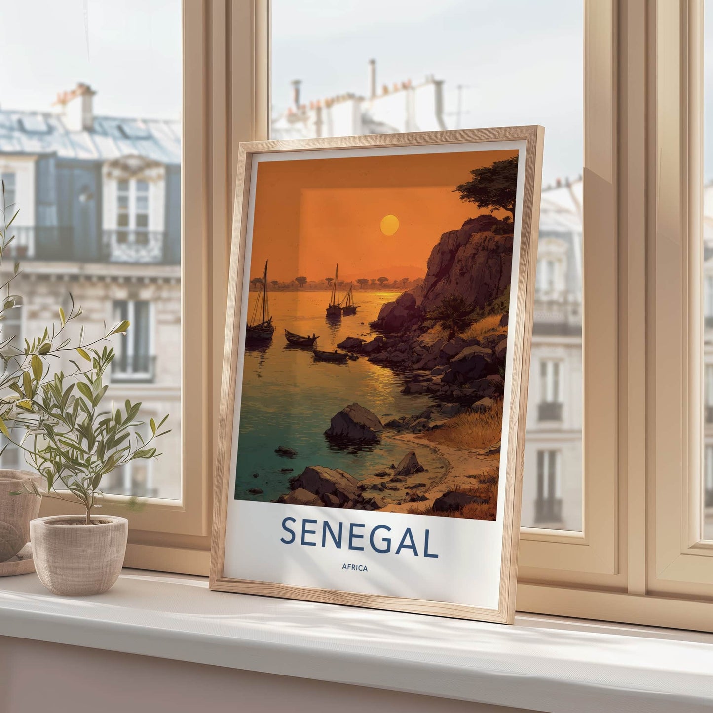 Senegal Poster - Africa Wall Art - Coastal Sunset Boats Home Decor