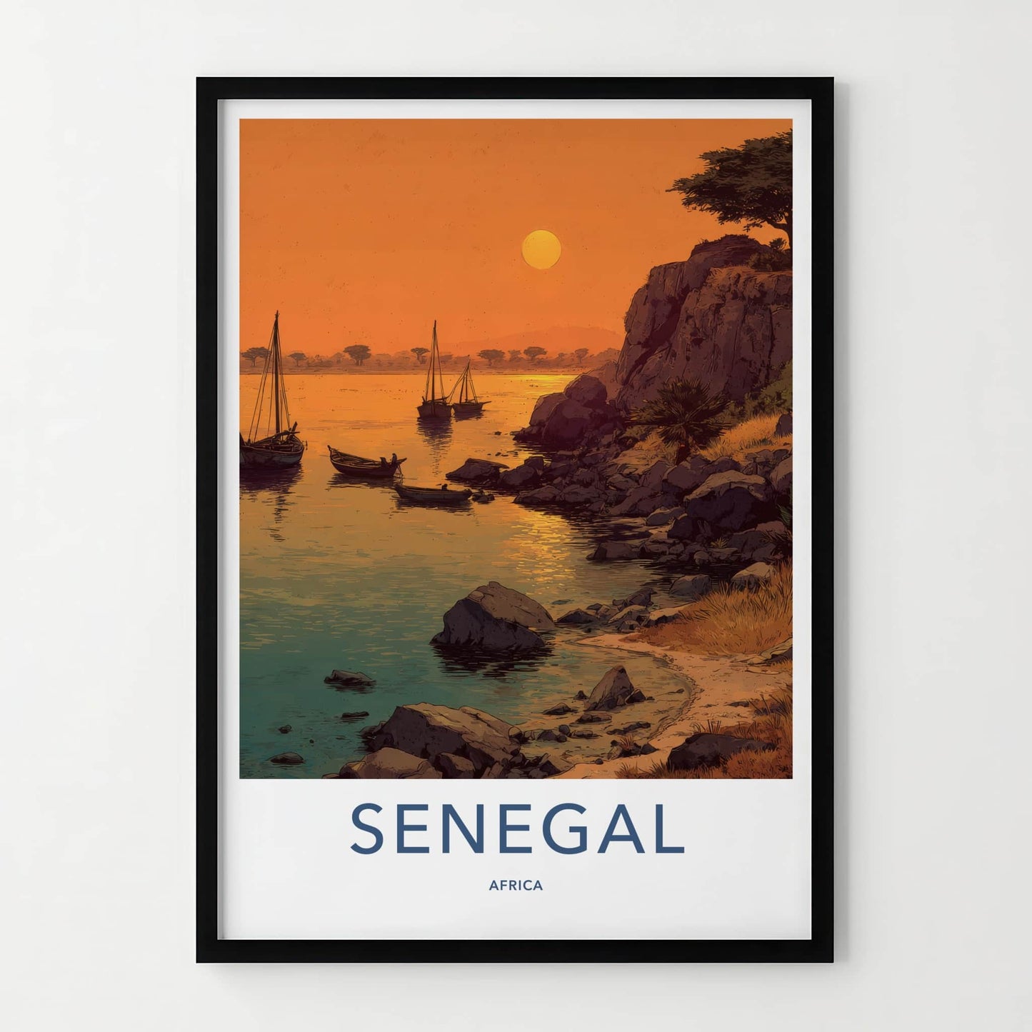 Senegal Poster - Africa Wall Art - Coastal Sunset Boats Home Decor