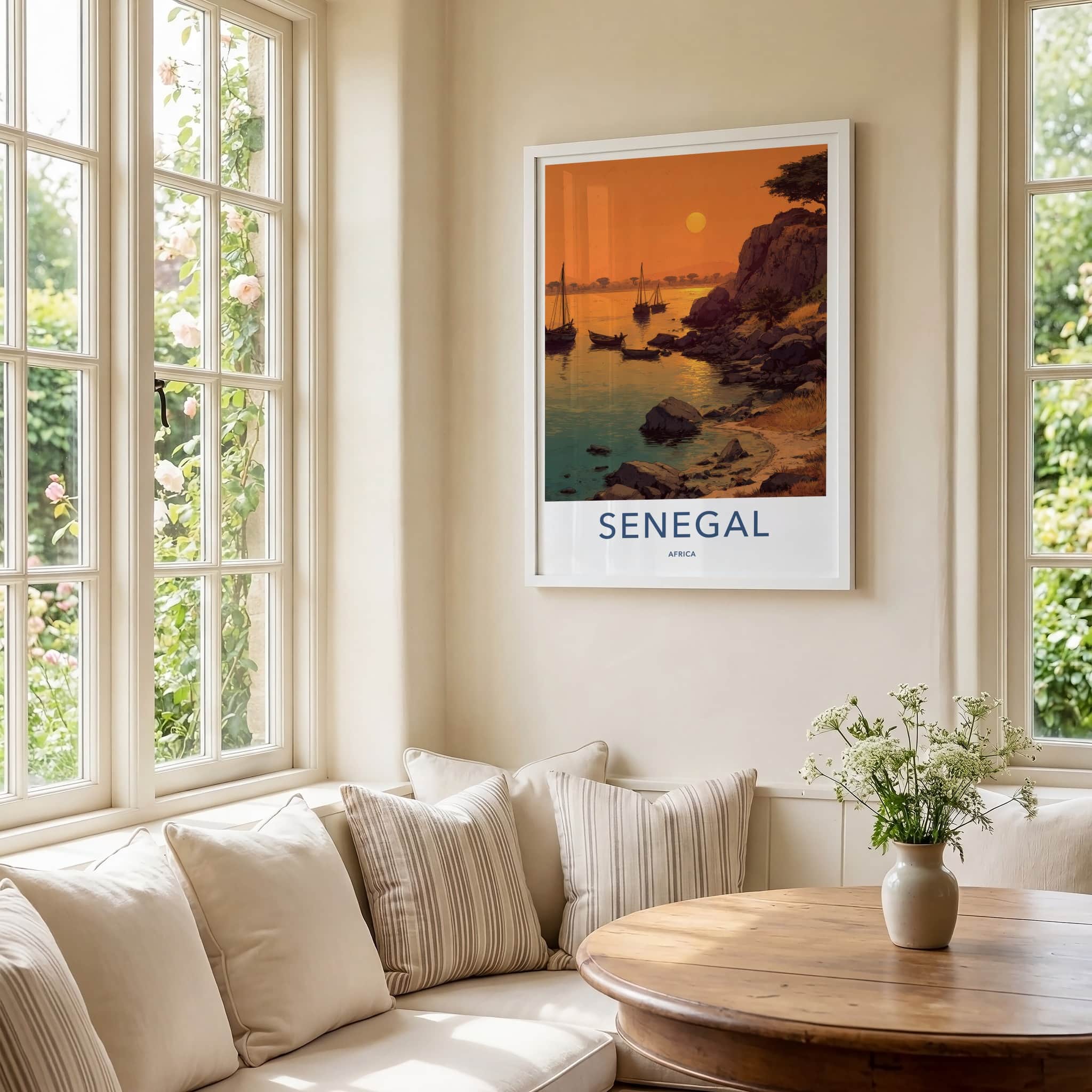 Senegal Poster - Africa Wall Art - Coastal Sunset Boats Home Decor