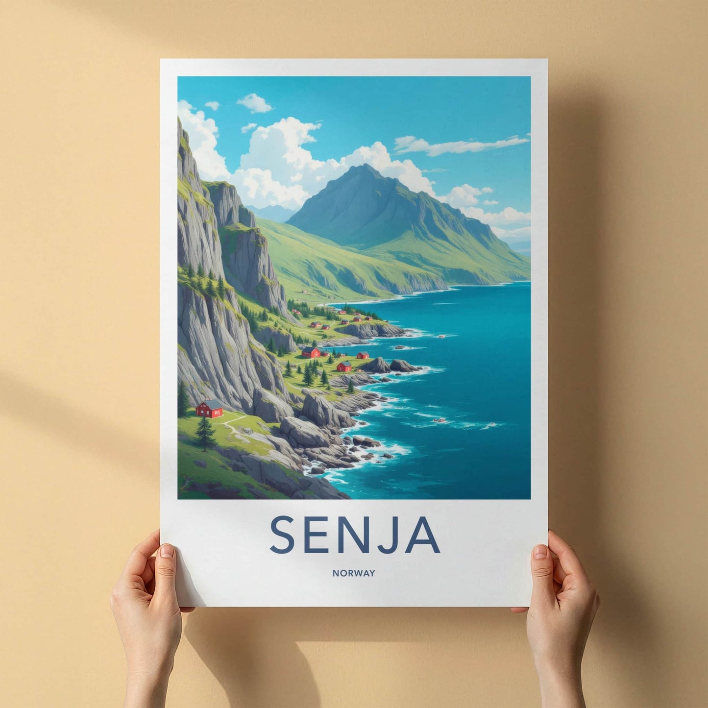 Senja Poster - Norway Travel Art - Scenic Island Village Home Decor