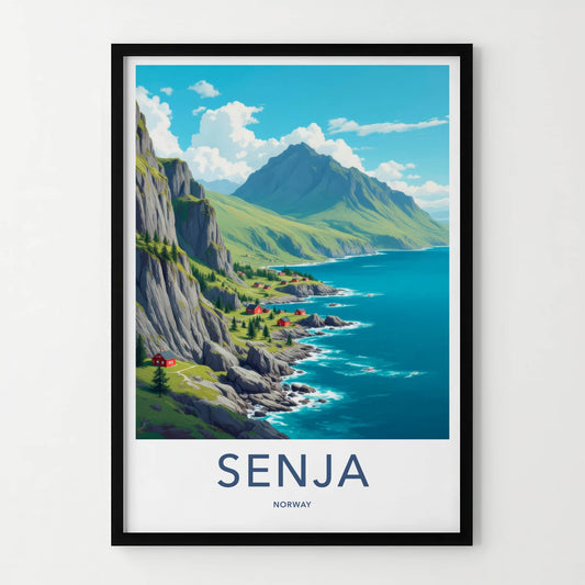 Senja Poster - Norway Travel Art - Scenic Island Village Home Decor