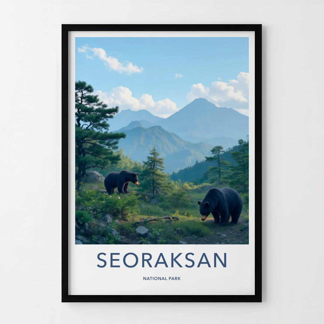 Seoraksan National Park Poster - South Korea Travel Art - Two Bears Foraging Home Decor