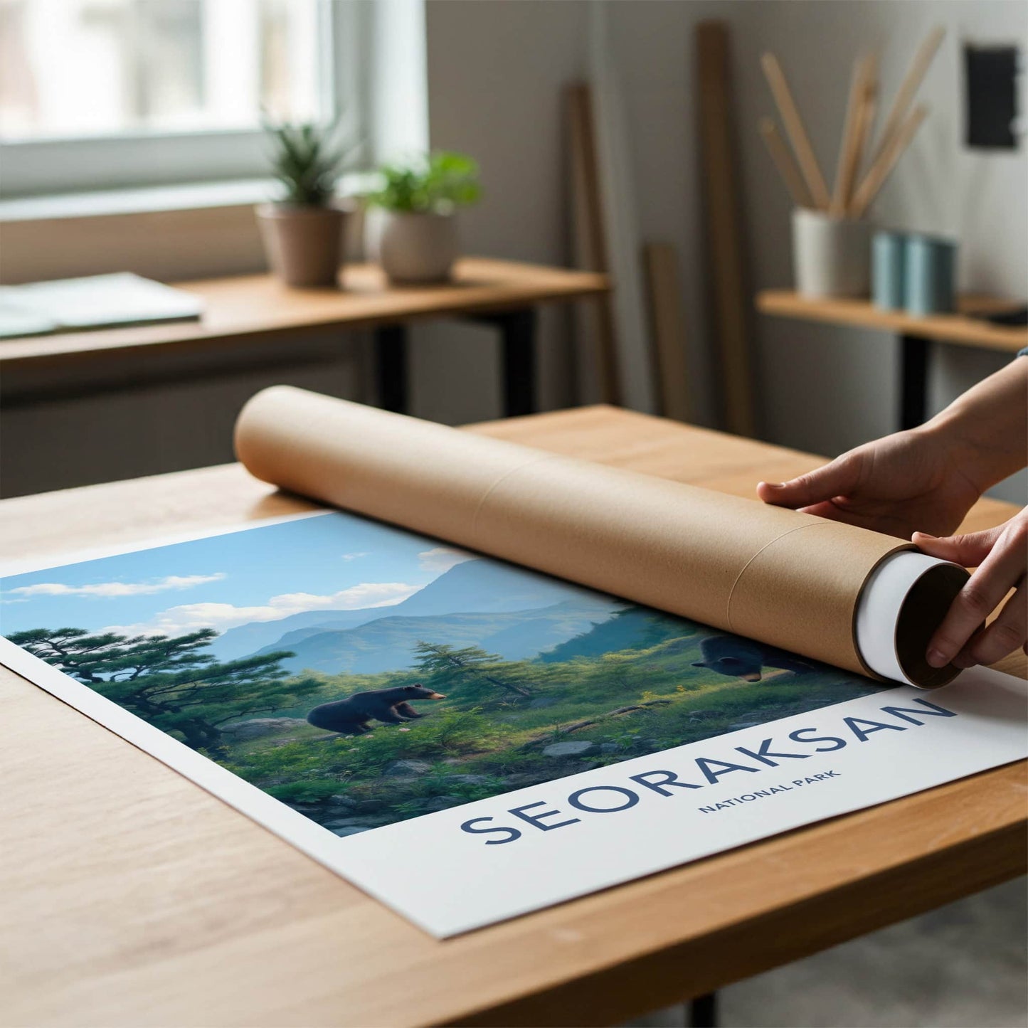 Seoraksan National Park Poster - South Korea Travel Art - Two Bears Foraging Home Decor