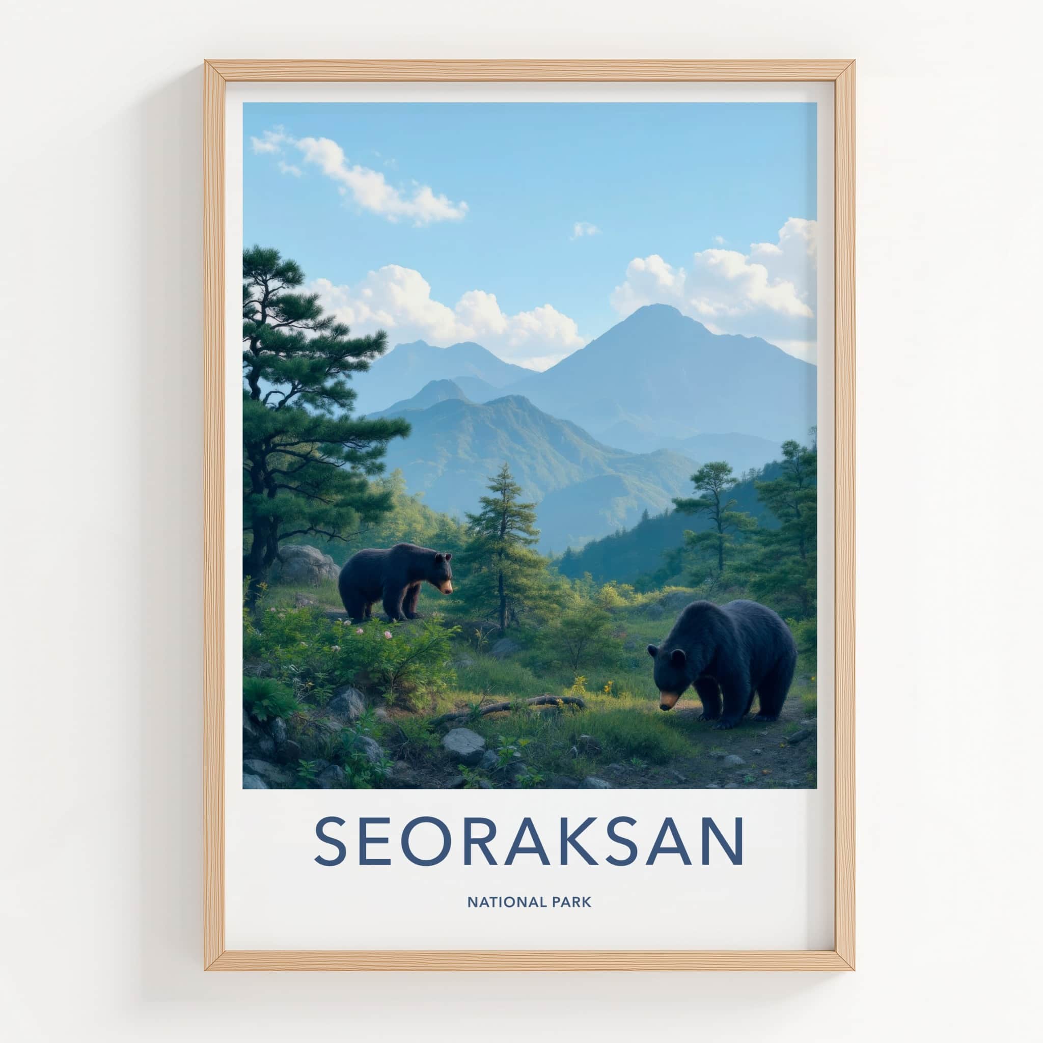 Seoraksan National Park Poster - South Korea Travel Art - Two Bears Foraging Home Decor