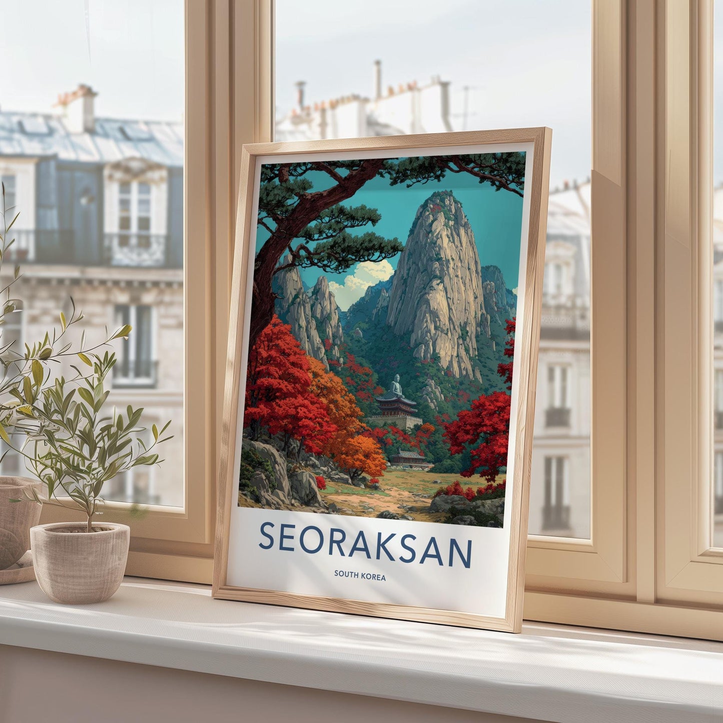 Seoraksan Poster - South Korea Travel Art - Autumn Mountain Temple Home Decor